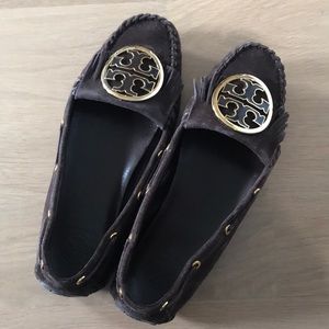 Tory Burch brown suede moccasins, size 10